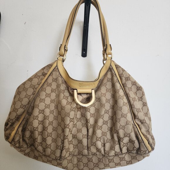 Gucci GG Canvas Abbey Line Purse Brown Beige Monogram Shoulder Bag Purse - Picture 1 of 16